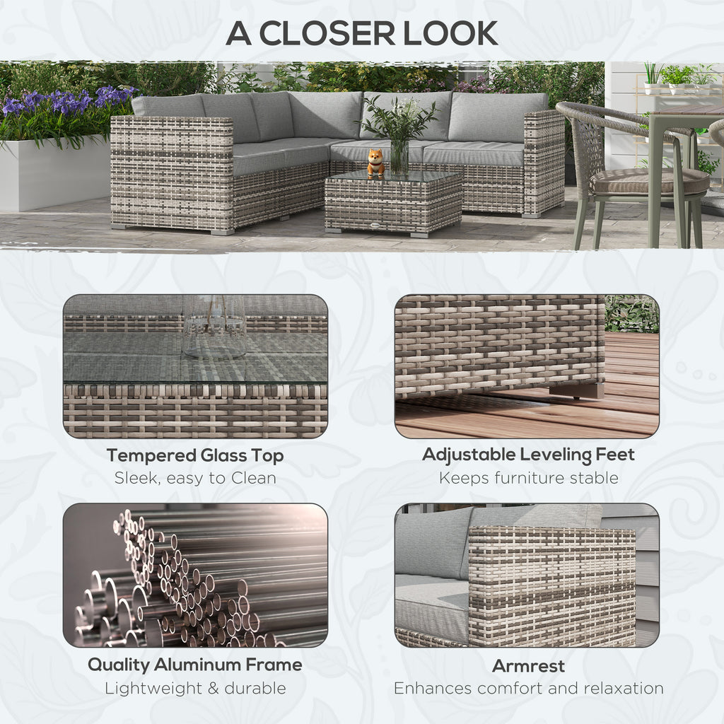 Brooke 4 Pieces Rattan Wicker Outdoor Conversation Furniture Set with Centre Table-Mixed Grey