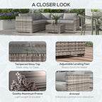 Brooke 4 Pieces Rattan Wicker Outdoor Conversation Furniture Set with Centre Table-Mixed Grey