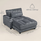 RODRI 58" Chaise Lounge-Indoor, Oversized Corduroy Sofa Bed with 2 Cup Holders, Pillow, Deep Seat Sleeper Couch, Dark Grey