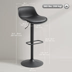 Zee Counter Height Bar Stools Set of 2, Streamlined Bar Chairs with Adjustable Height and Swivel PU Leather Seat, Black