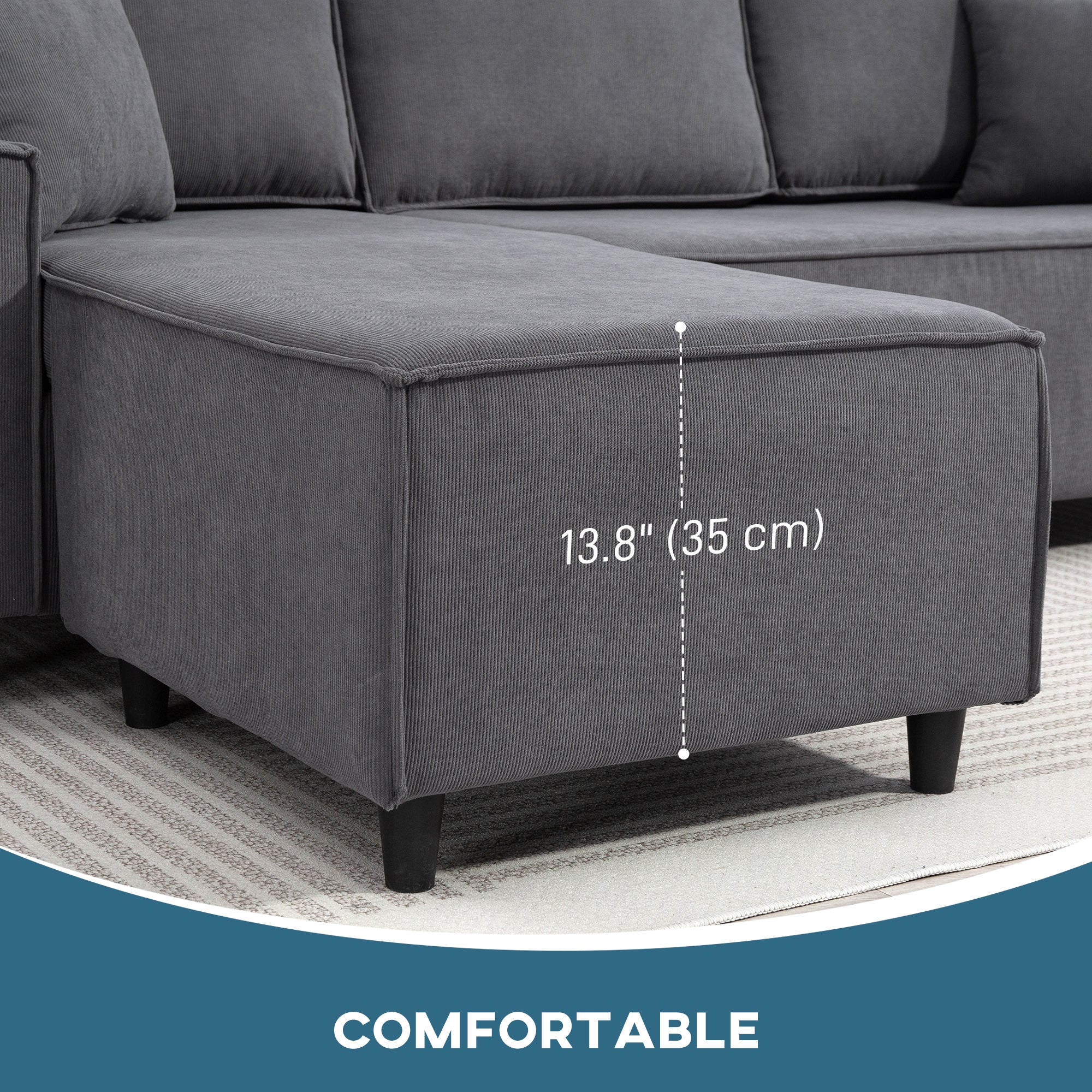 Ronny Reversible Sectional with Changeable Chaise- Charcoal Grey