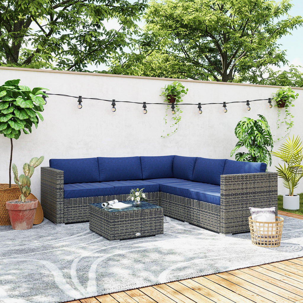 Brooke 4 Pieces Rattan Wicker Outdoor Conversation Furniture Set with Center Table-Blue