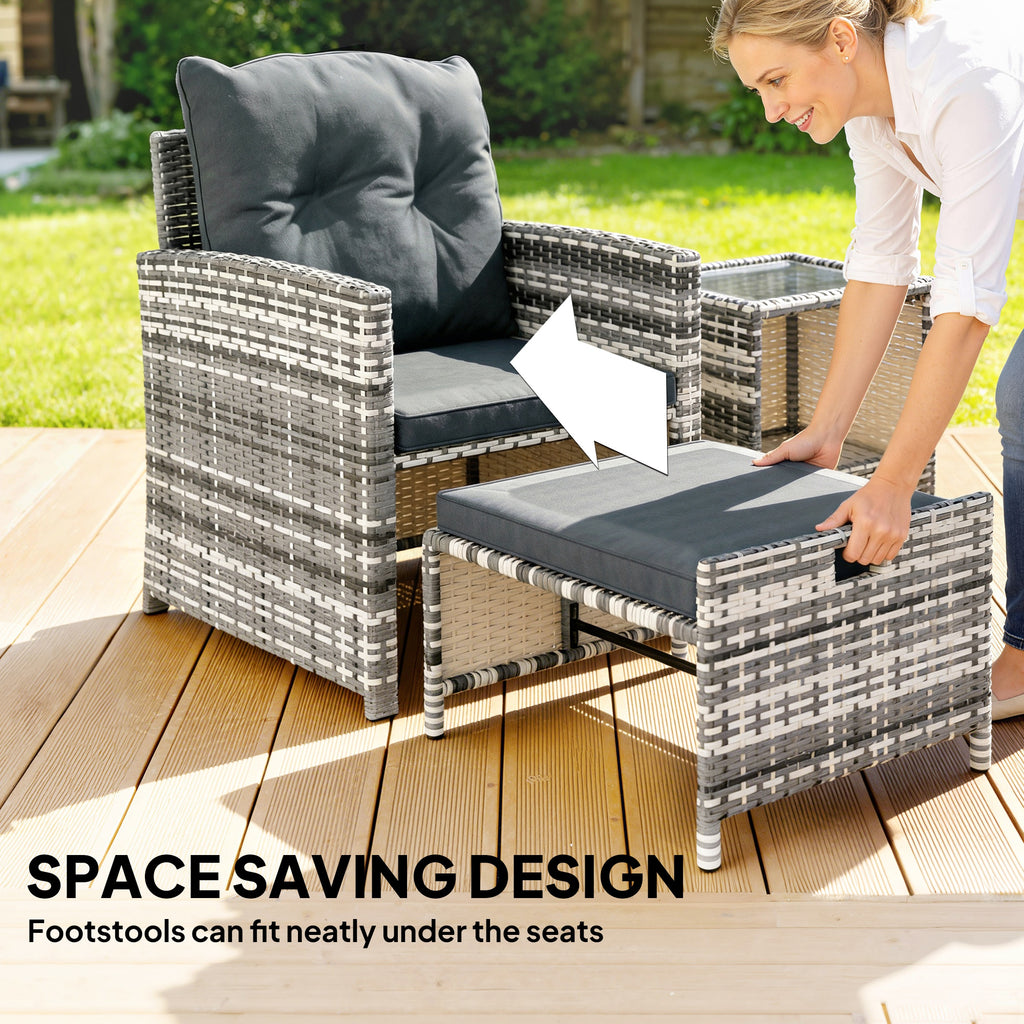Athena 5 Piece Patio Furniture Set with Ottomans and Glass Table-Dark Grey