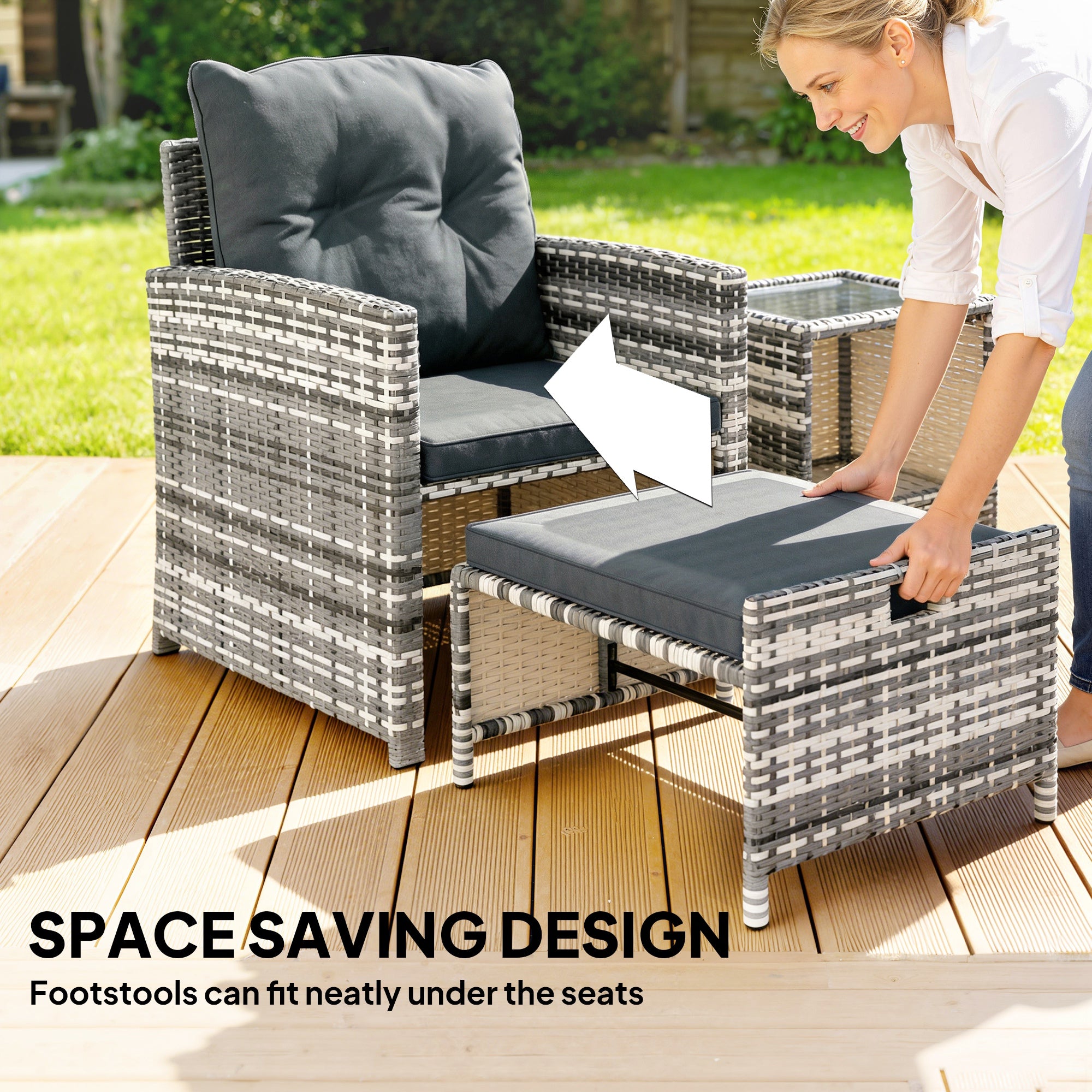 Athena 5 Piece Patio Furniture Set with Ottomans and Glass Table-Dark Grey