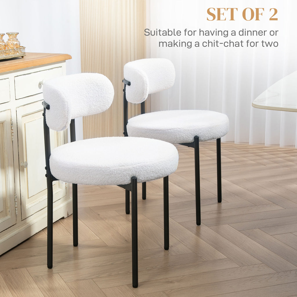 Cruz 2 Pieces Kitchen Chairs, Modern Dining Chairs w/ Berber Fleece Upholstery and Steel Legs for Living Room, Cream White