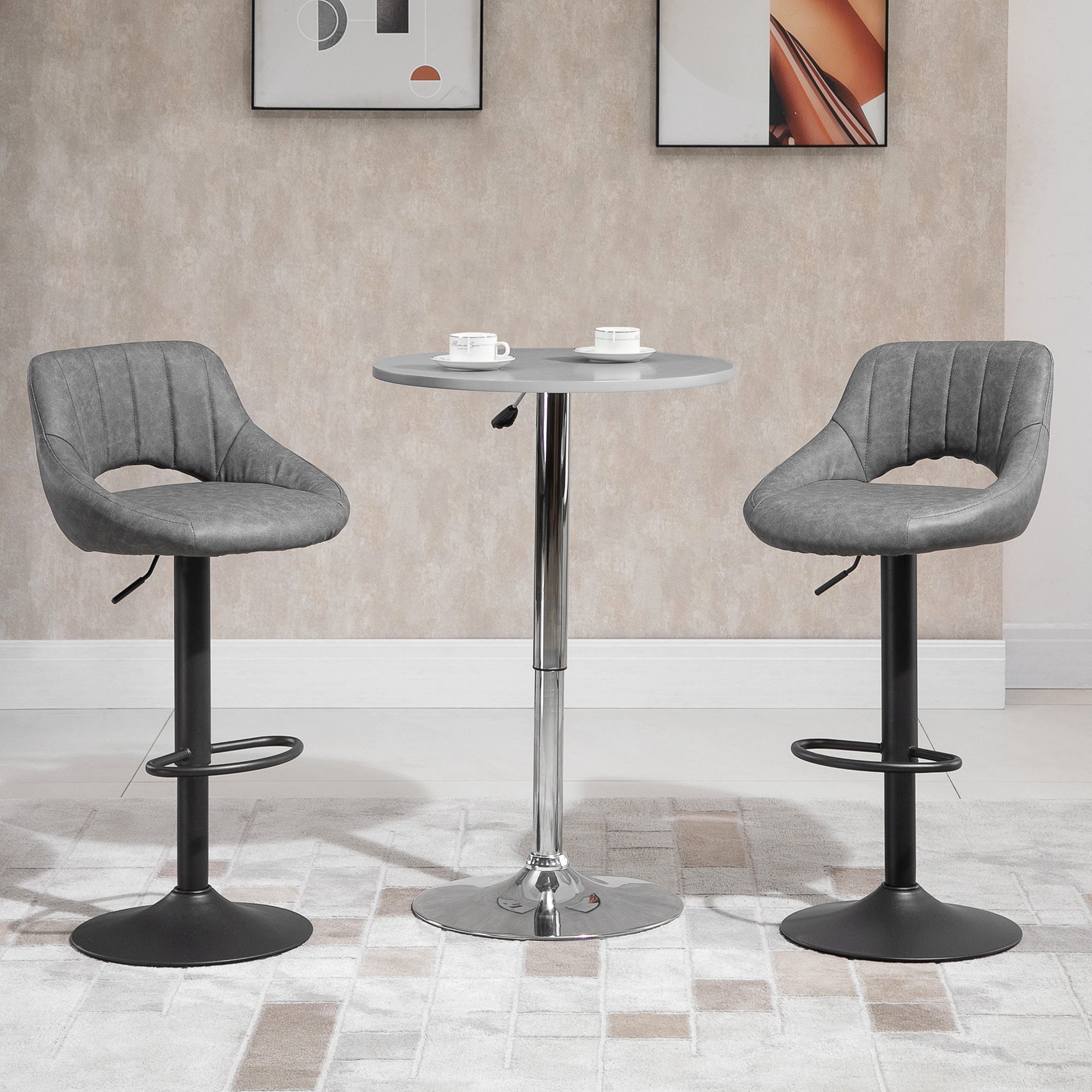 Cody Set of 2 Swivel and Adjustable height Counter/Barstools with Faux-Suede Fabric-Grey