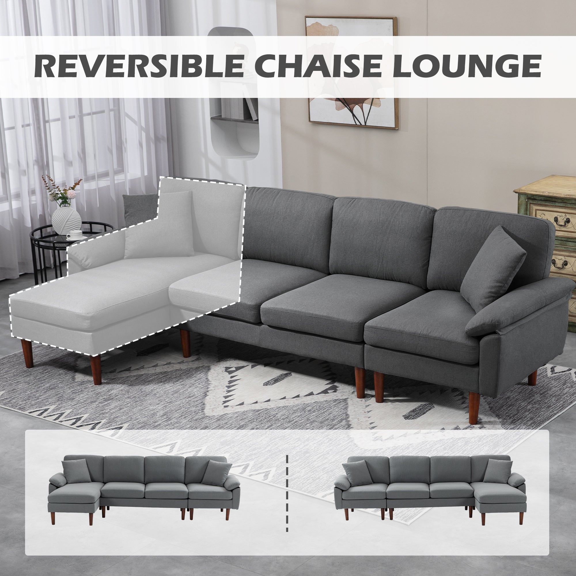 Elliott Modern Reversible Sectional with Changeable Chaise Lounge-Dark Grey