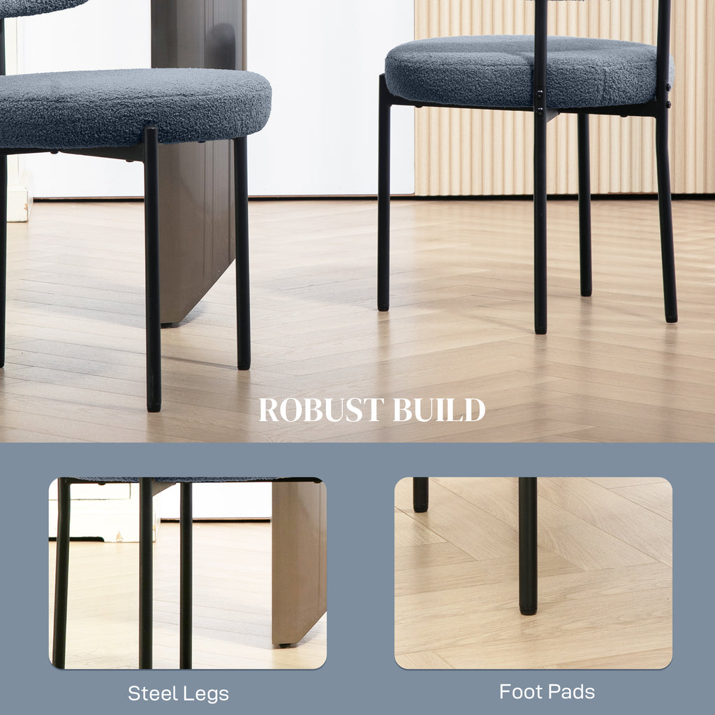 Cruz 2 Pieces Kitchen Chairs, Modern Dining Chairs w/ Berber Fleece Upholstery and Steel Legs for Living Room, Grey