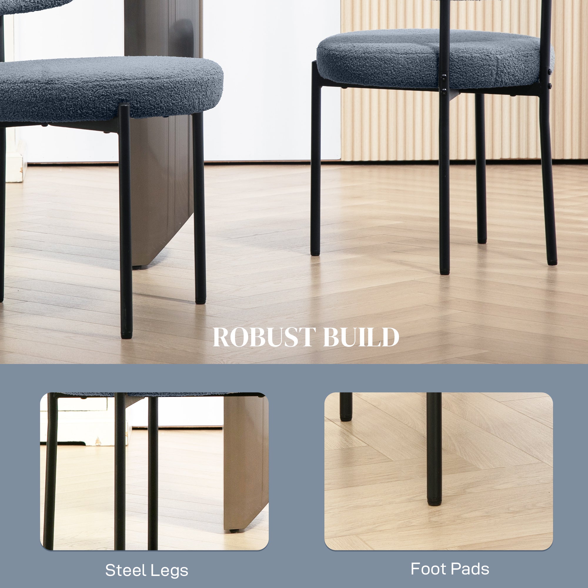 Cruz 2 Pieces Kitchen Chairs, Modern Dining Chairs w/ Berber Fleece Upholstery and Steel Legs for Living Room, Grey