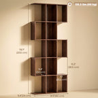 Ari 5-Tier S Shaped Geometric Bookshelf with 15 Compartments-Brown Wood Grain