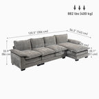 GABI Sectional RHF with Chaise Lounge, Chenille L-shaped Couch with Double-layer Seat Cushion for Living Room, Grey