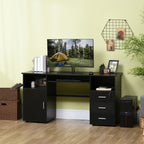 Bloom 57" Computer Desk with Drawers, Home Office Desk with Keyboard Tray, Open Shelves and Lockable Drawer-Black