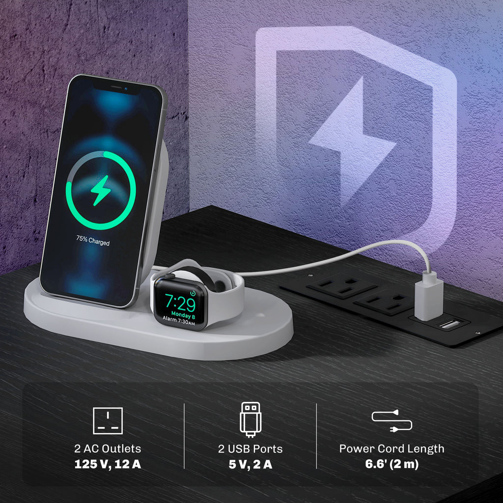 Emma Bedside Table with Charging Station and LED Light Modern Nightstand with USB Ports AC Outlets Drawers Remote, Black