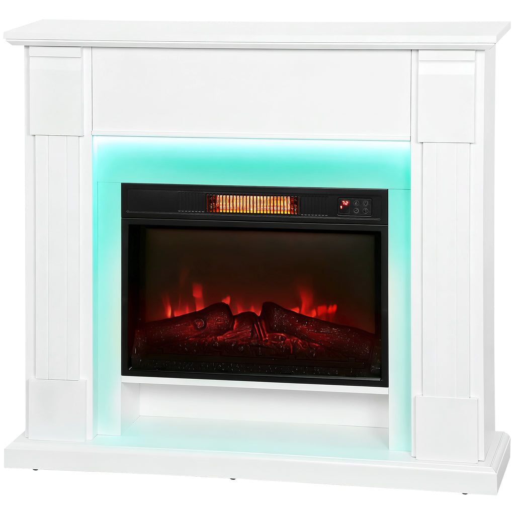 Electric fireplace with mantel featuring realistic flame effect for home heating