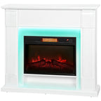 Electric fireplace with mantel featuring realistic flame effect for home heating