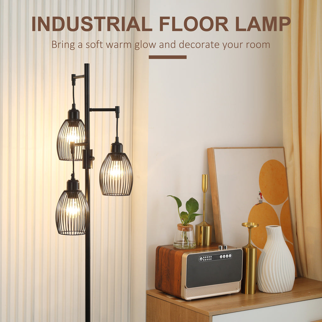 Carmen Dimmable Floor Lamp with 3 Hanging Wire Lampshades-Black