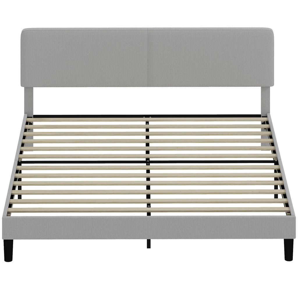 Riley King Size Bed Frame with Adjustable Upholstered Headboard Platform Bed Frame Wood Slat Support Noise Free Light Grey