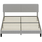 Riley King Size Bed Frame with Adjustable Upholstered Headboard Platform Bed Frame Wood Slat Support Noise Free Light Grey