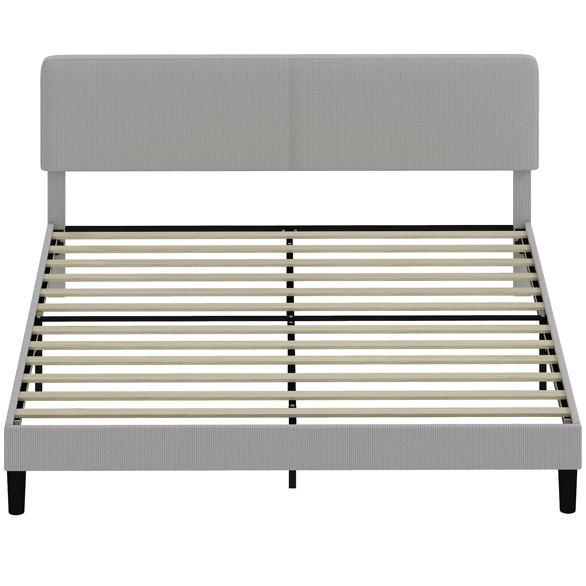 Riley King Size Bed Frame with Adjustable Upholstered Headboard Platform Bed Frame Wood Slat Support Noise Free Light Grey