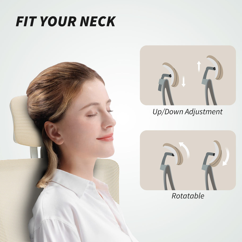 Andre Ergonomic Office Chair, Swivel Desk Chair with Adjustable Lumbar Support, Headrest and Height, Flip-up Armrests, Beige