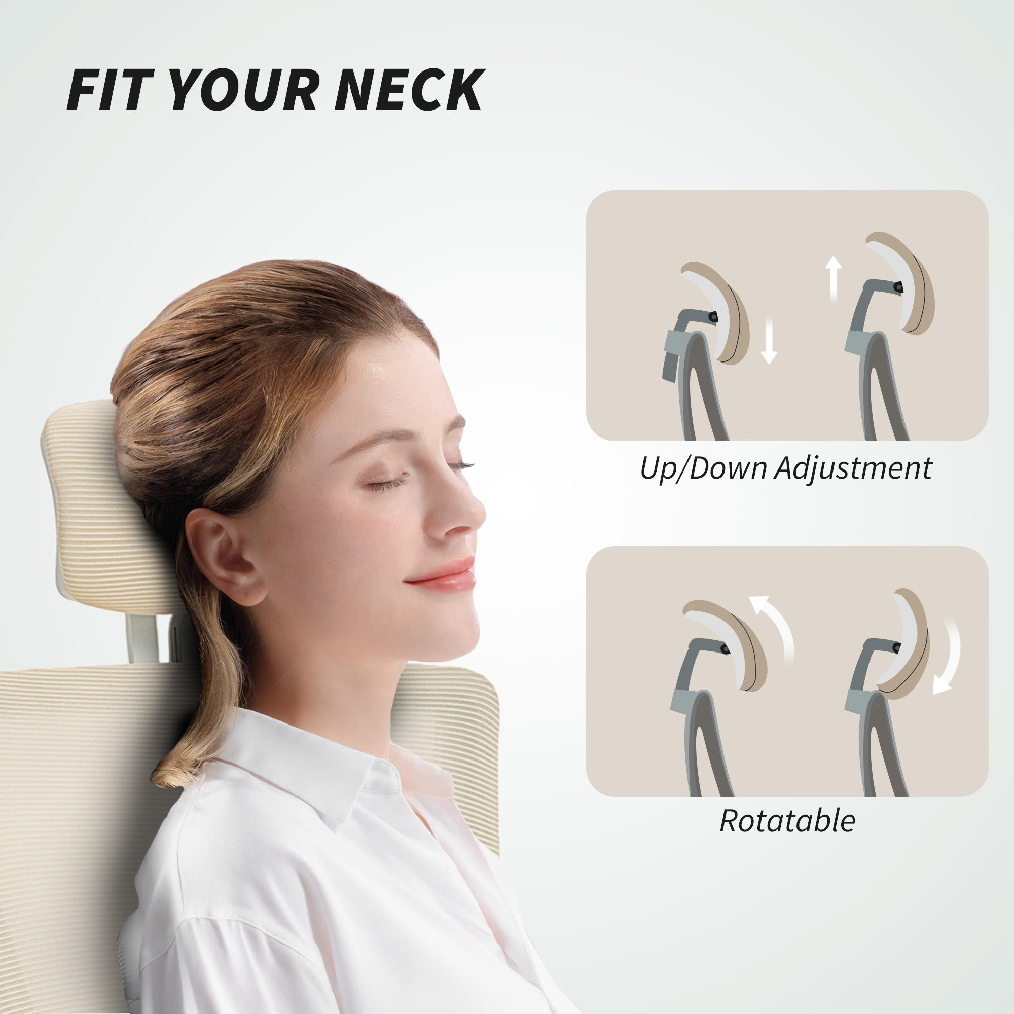 Andre Ergonomic Office Chair, Swivel Desk Chair with Adjustable Lumbar Support, Headrest and Height, Flip-up Armrests, Beige