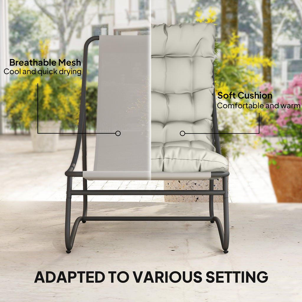 Dawson 3 Piece Outdoor Bistro Set with Round Table and Breathable Mesh Seat and Cushioned Chairs-Light Grey