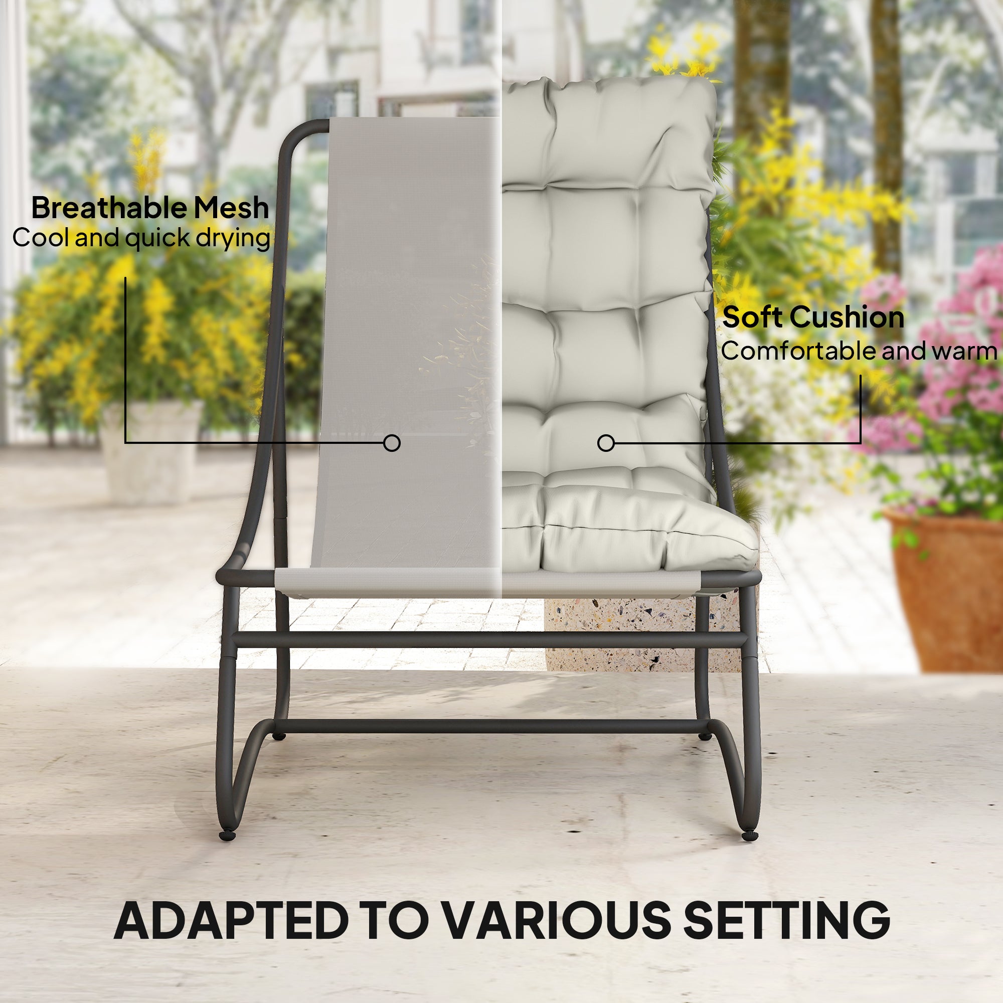 Dawson 3 Piece Outdoor Bistro Set with Round Table and Breathable Mesh Seat and Cushioned Chairs-Light Grey
