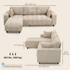 WILSHERE Reversible Sectional with Integrated Seat, 3 Seater L-Shaped Sofa with Changeable Chaise, Spring Cushion, 2 Pillows, Beige