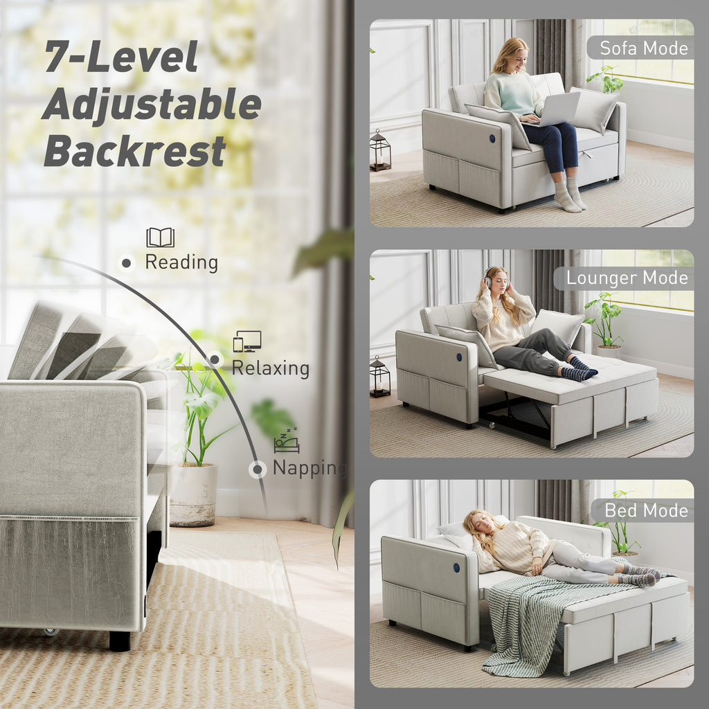 Ari 3 in 1 Convertible Sofa Bed with Adjustable Backrest and USB Ports-Beige