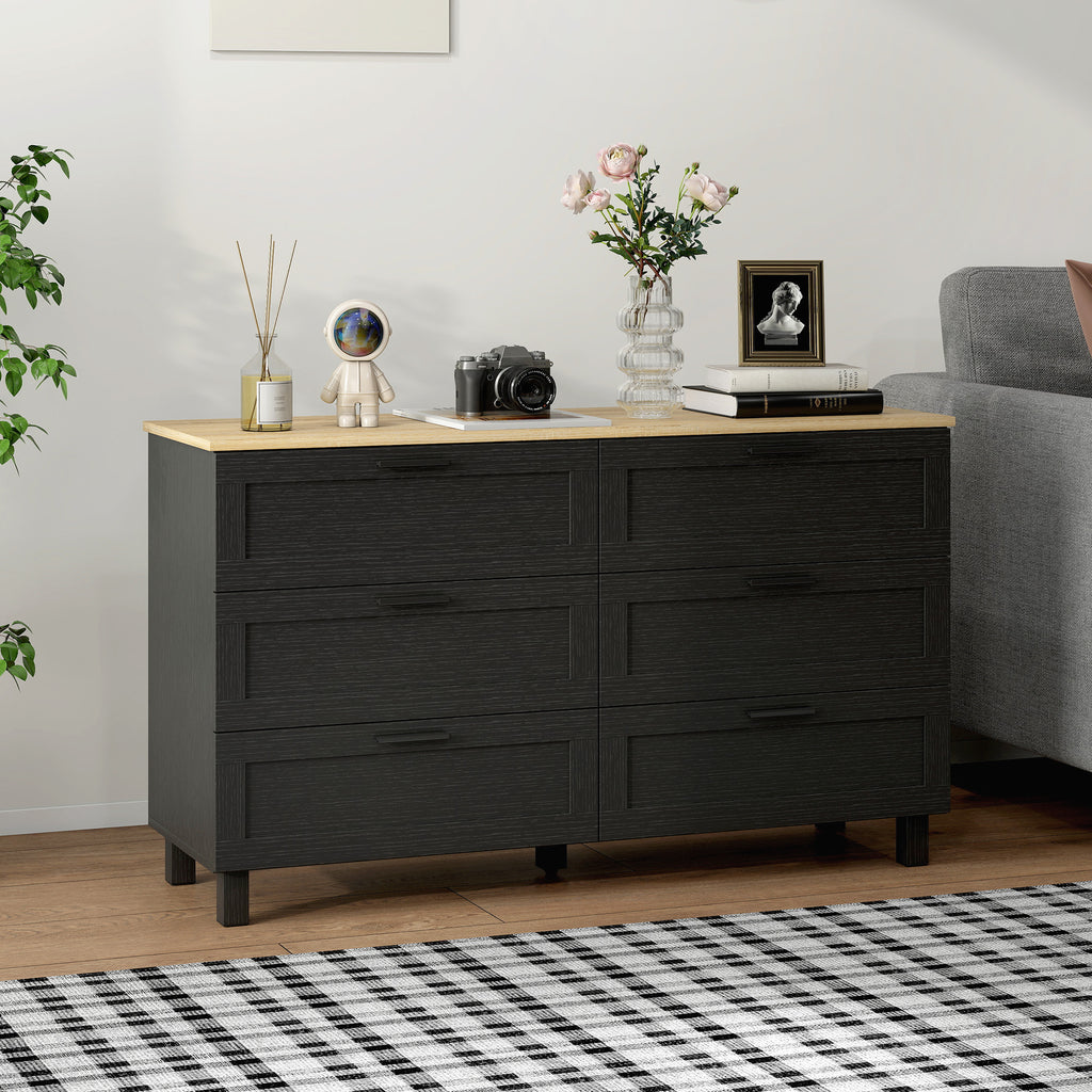 Martha 47" Wide Modern Dresser with 6 Drawers for Bedroom, Living Room and Entryway-Black
