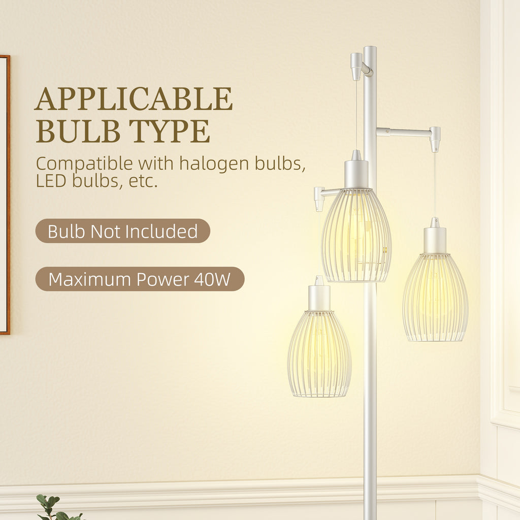 Carmen Dimmable Floor Lamp with 3 Hanging Wire Lampshades-Silver
