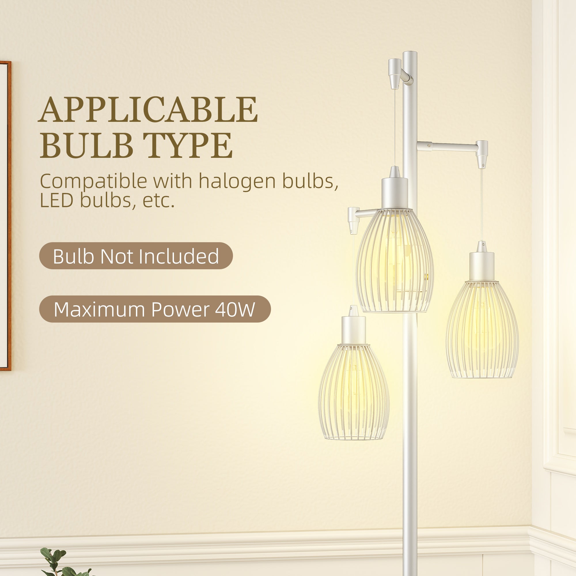 Carmen Dimmable Floor Lamp with 3 Hanging Wire Lampshades-Silver