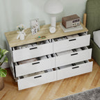 Martha 47" Wide Modern Dresser with 6 Drawers and Wood Legs for Bedroom, Living Room, Entryway, White