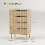 Jesse Bedroom Chest of Drawers, 4 Drawer Dresser with Fluted Panels and Solid Wood Legs, Storage Cabinet for Living Room, Oak