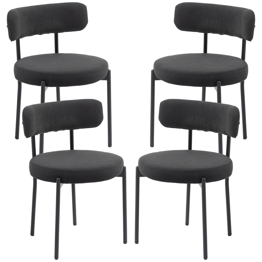 Cruz 4 Pieces Kitchen Chairs, Modern Dining Chairs w/ Corduroy Upholstery and Steel Legs for Living Room, Black