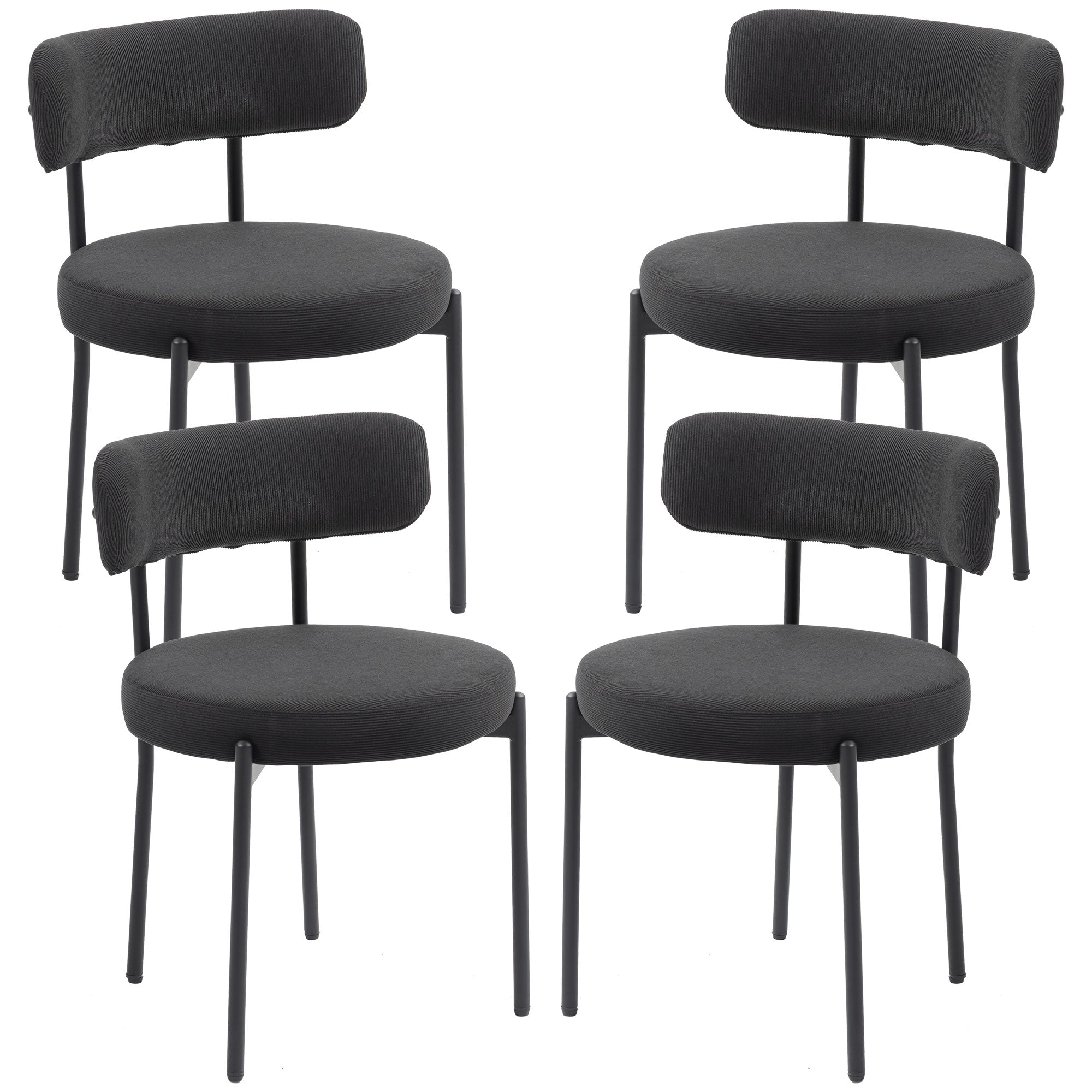 Cruz 4 Pieces Kitchen Chairs, Modern Dining Chairs w/ Corduroy Upholstery and Steel Legs for Living Room, Black