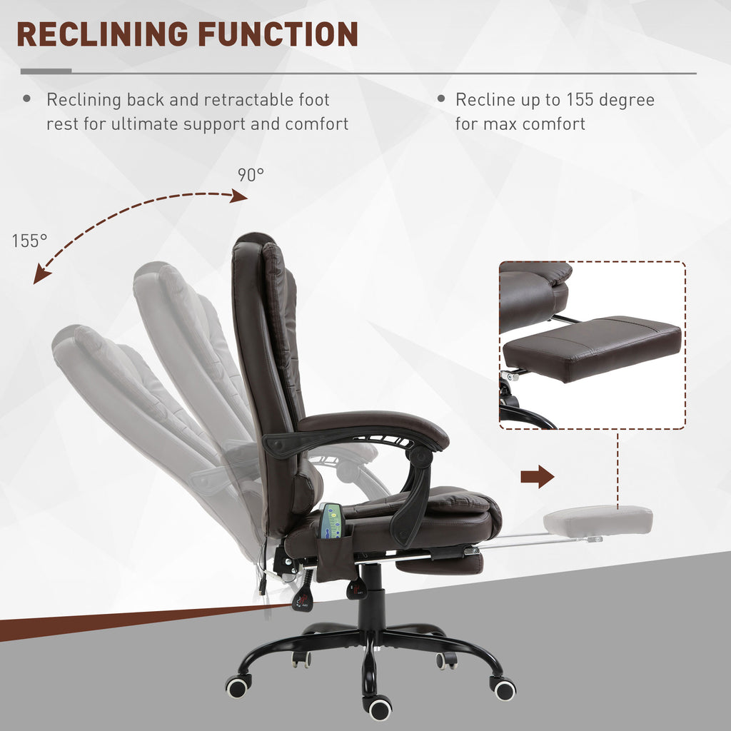 Declan 7-Point Vibrating Massage Chair, Reclining Office Chair with Footrest, Reclining Back, Adjustable Height, Brown