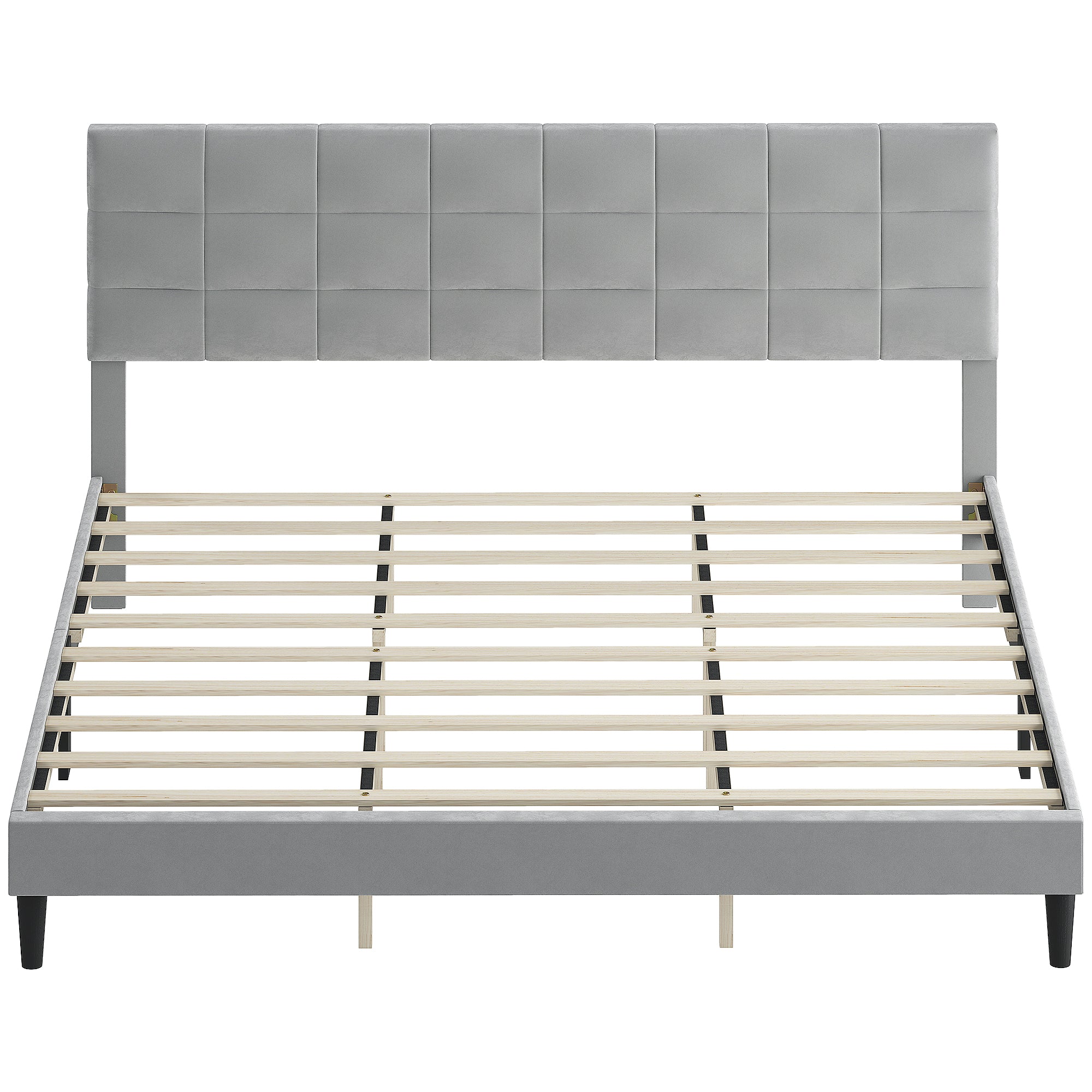 Harper King Size Bed Frame with Upholstered Headboard, Modern Platform Bed Frame with Wood Slats, 1100 lbs Capacity, Grey