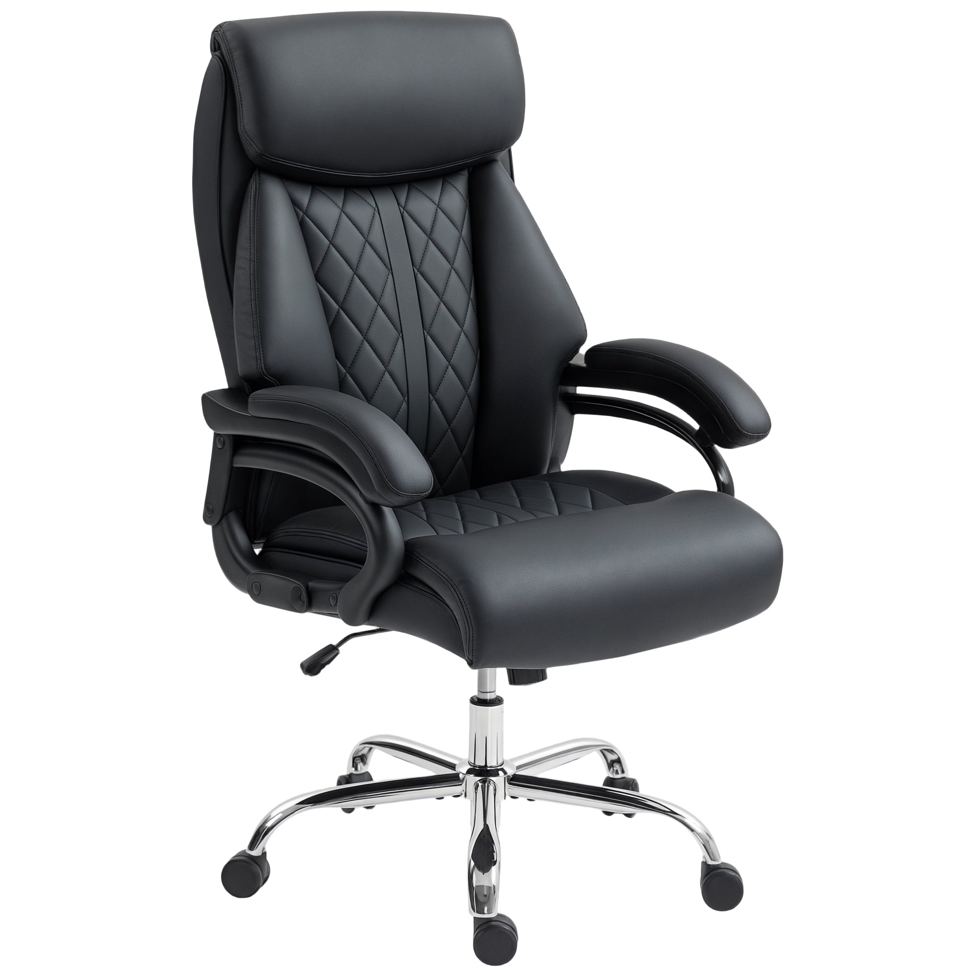 Henry Office Chair with Spring Padding, PU Leather Computer Chair with Quiet Swivel Wheels, High Back, Black