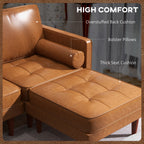 Reuben Faux Leather  Sectional-Sofa with movable Footstool and 2 Bolster Pillows-Brown