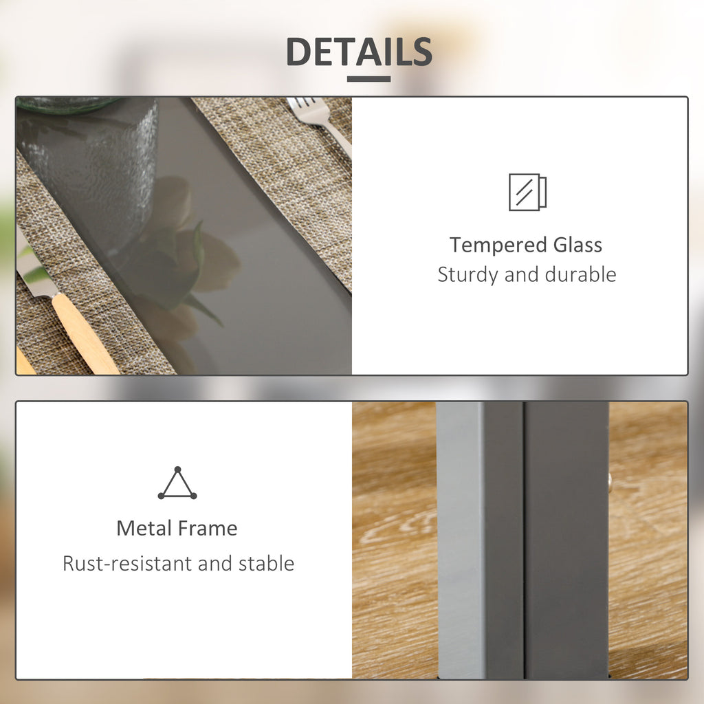 Zaya 5-Piece Rectangular Glass Kitchen Table and Chairs with Metal Frame and Faux Leather Upholstery for Dining Room, Grey