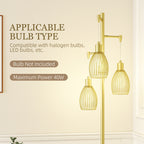 Carmen Dimmable Floor Lamp with 3 Hanging Wire Lampshades-Gold