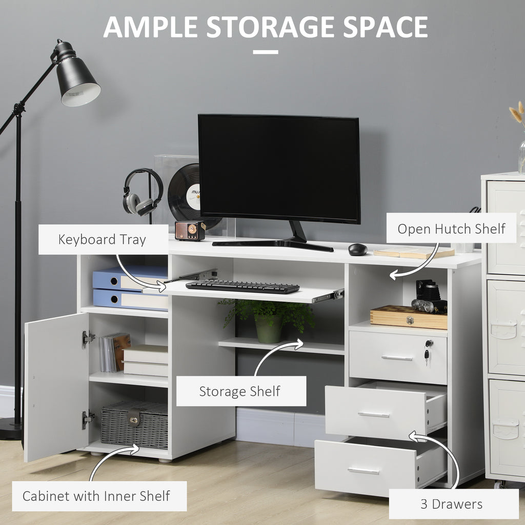 Bloom Computer Desk with Keyboard Tray and Drawers, Writing Desk, Home Office Workstation, White