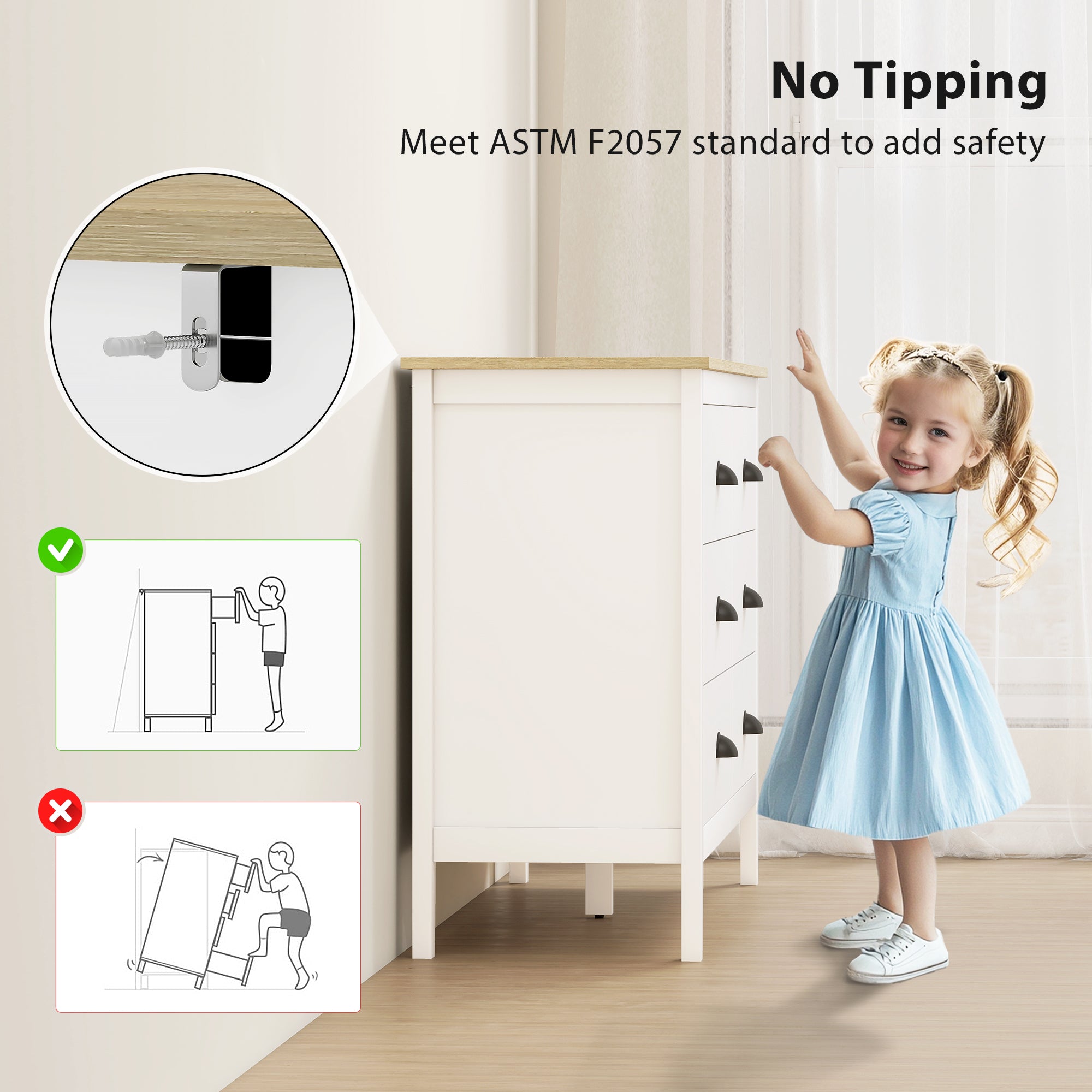 Atlas Dresser with Quiet Slides, Modern 6 Drawer Dresser for Bedroom, Closet, Living Room, Entryway, White