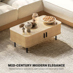 Brighton Coffee Table with Storage and Slatted Tambour Sliding Doors-Oak