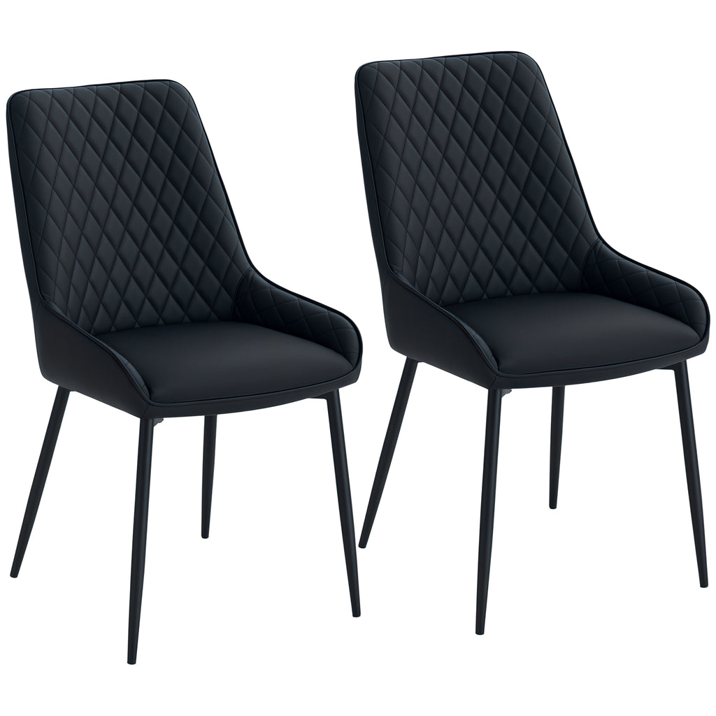Blake PU Leather Kitchen Chairs, Modern Dining Chairs Set of 2 with Diamond Tufting and Steel Legs for Dining Room, Black