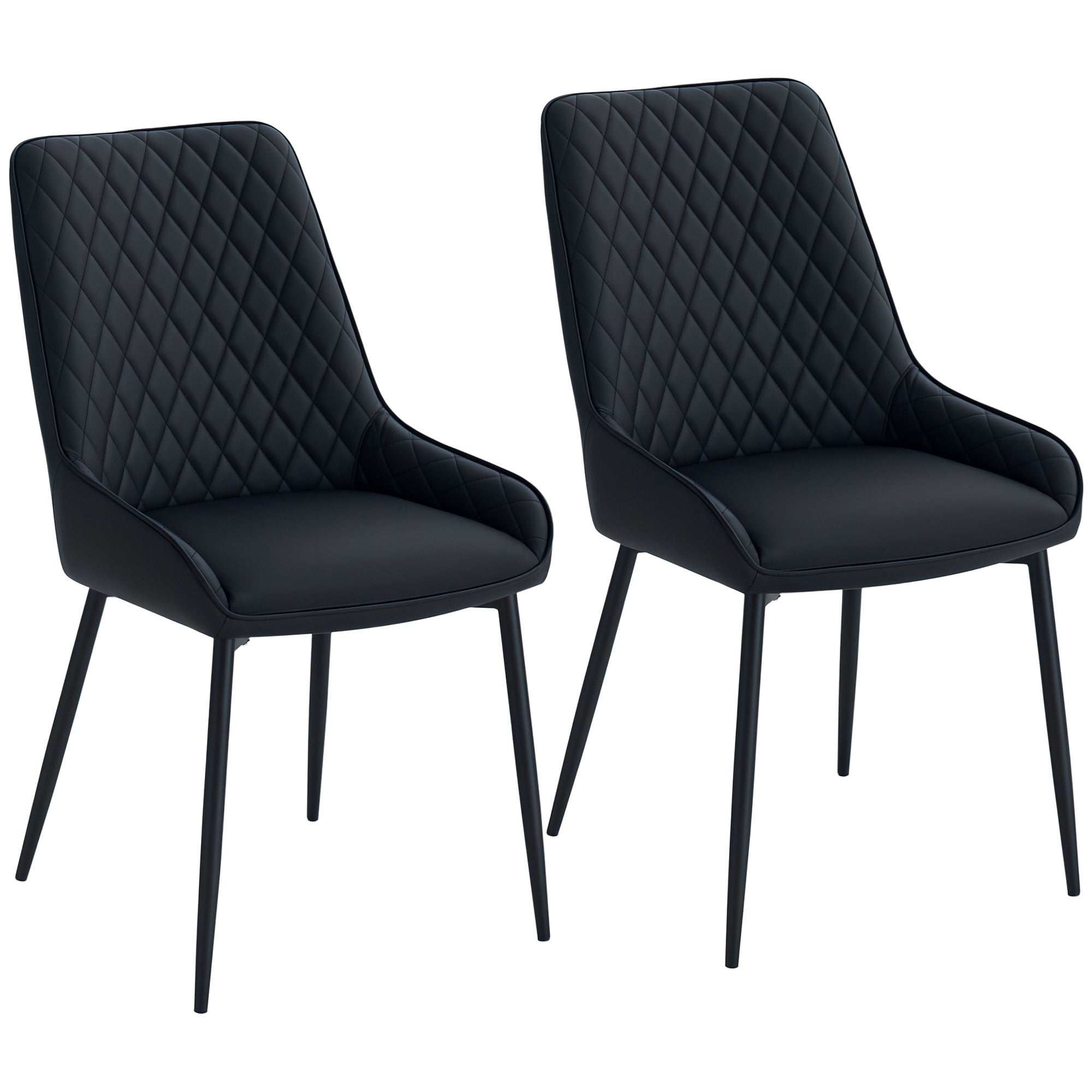 Blake PU Leather Kitchen Chairs, Modern Dining Chairs Set of 2 with Diamond Tufting and Steel Legs for Dining Room, Black