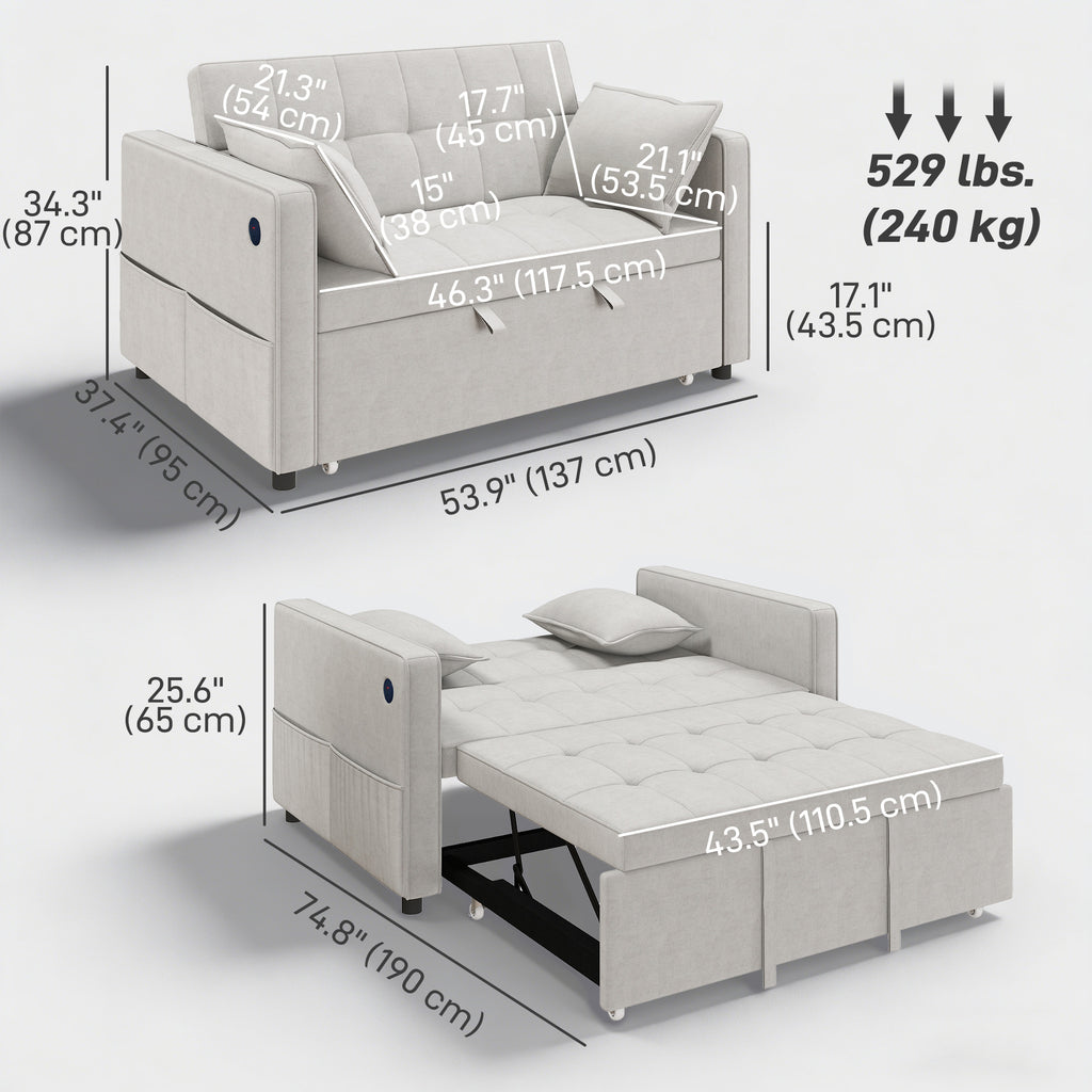 Ari 3 in 1 Convertible Sofa Bed with Adjustable Backrest and USB Ports-Beige