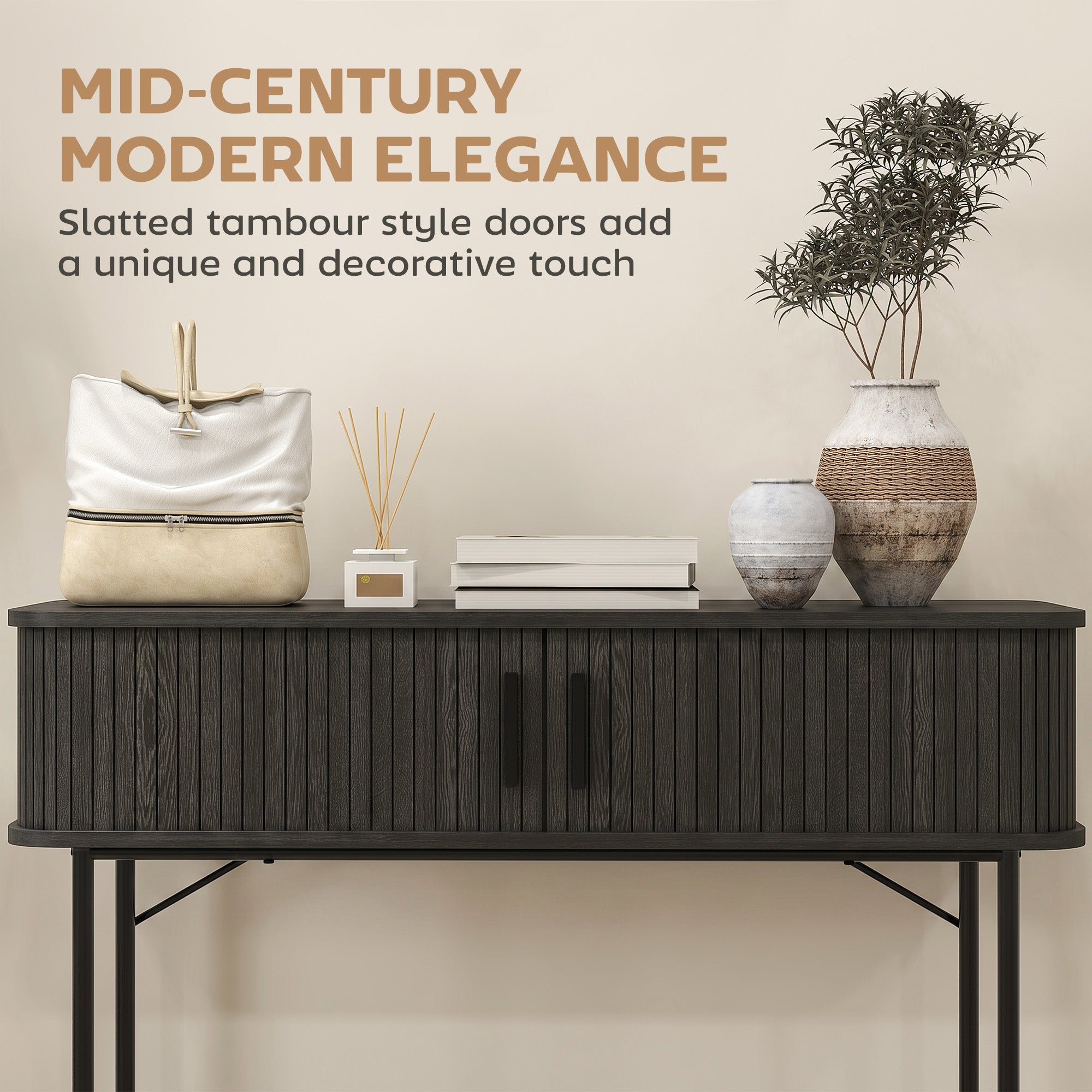 Julian Modern-Mid-Century Narrow Entryway/Console Table with Storage-Black