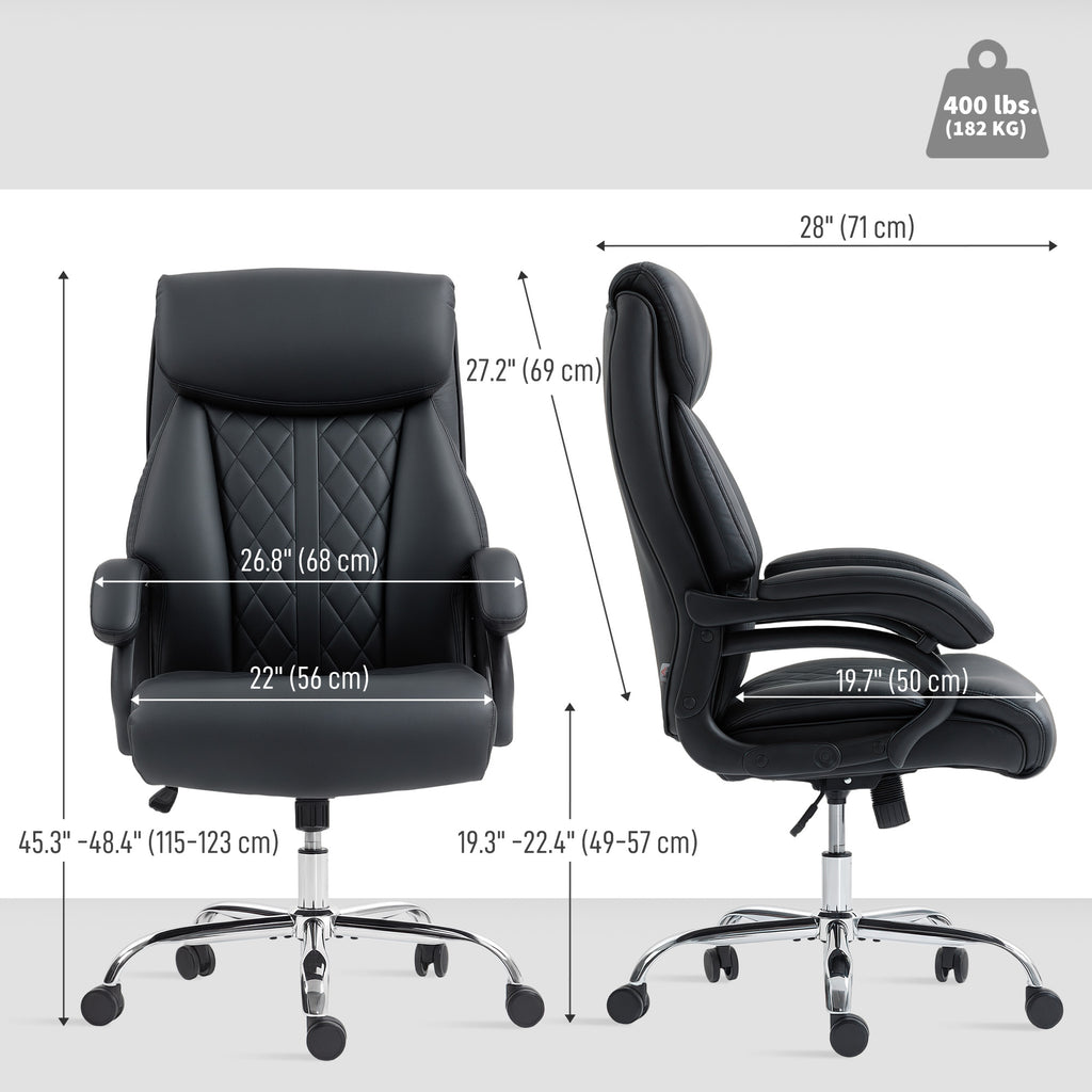 Henry Office Chair with Spring Padding, PU Leather Computer Chair with Quiet Swivel Wheels, High Back, Black